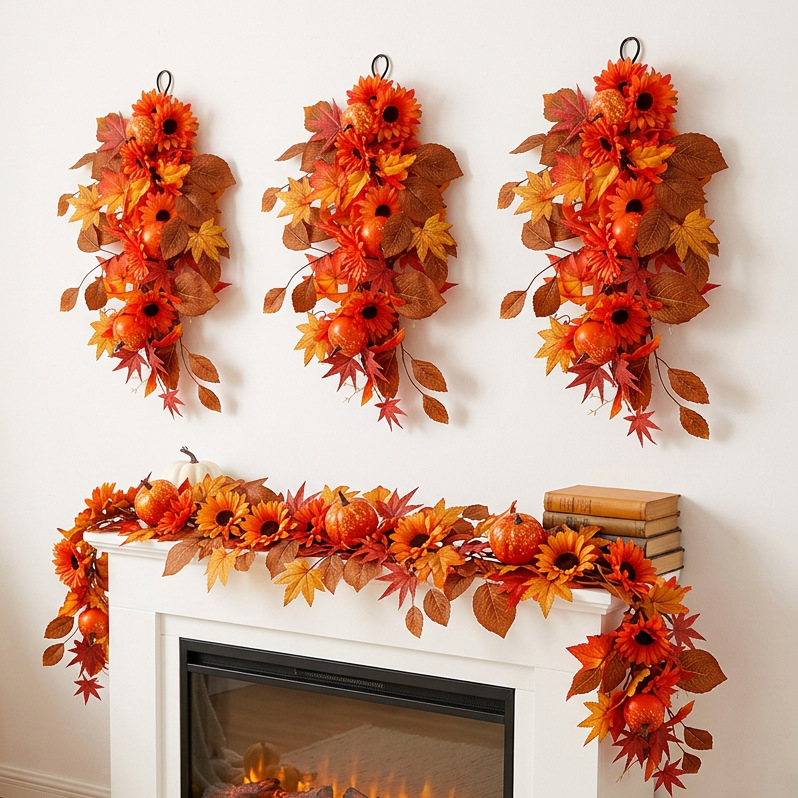 Pumpkin Maple Leaf Wreath Party Wall Hanging Decoration