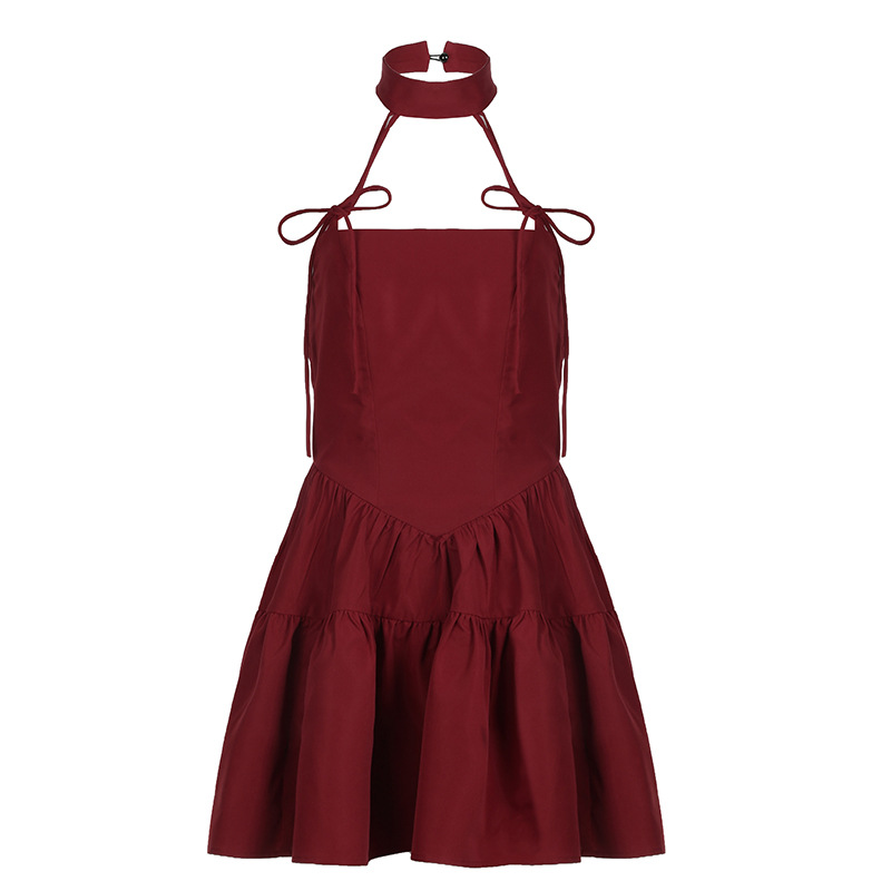 Retro Red Bow Bandage Halter Dress Red - Shop at LoveMi