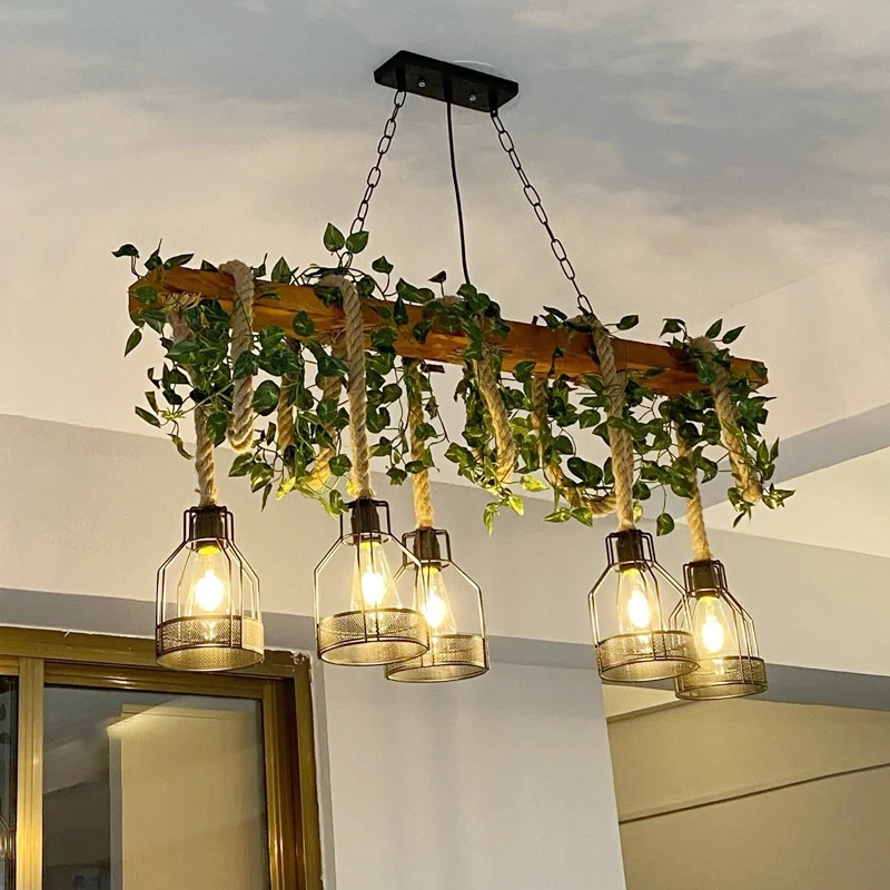 Industrialstyle Net Cafe Dining Table And Bar Counter Wooden Pendant Lamp