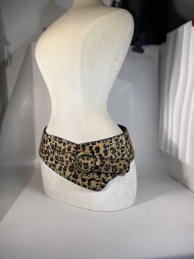 Chic AutumnWinter Horsehair Leopard Print Fluffy Wide Belt Leopard Print Brass Buckle - Shop at LoveMi