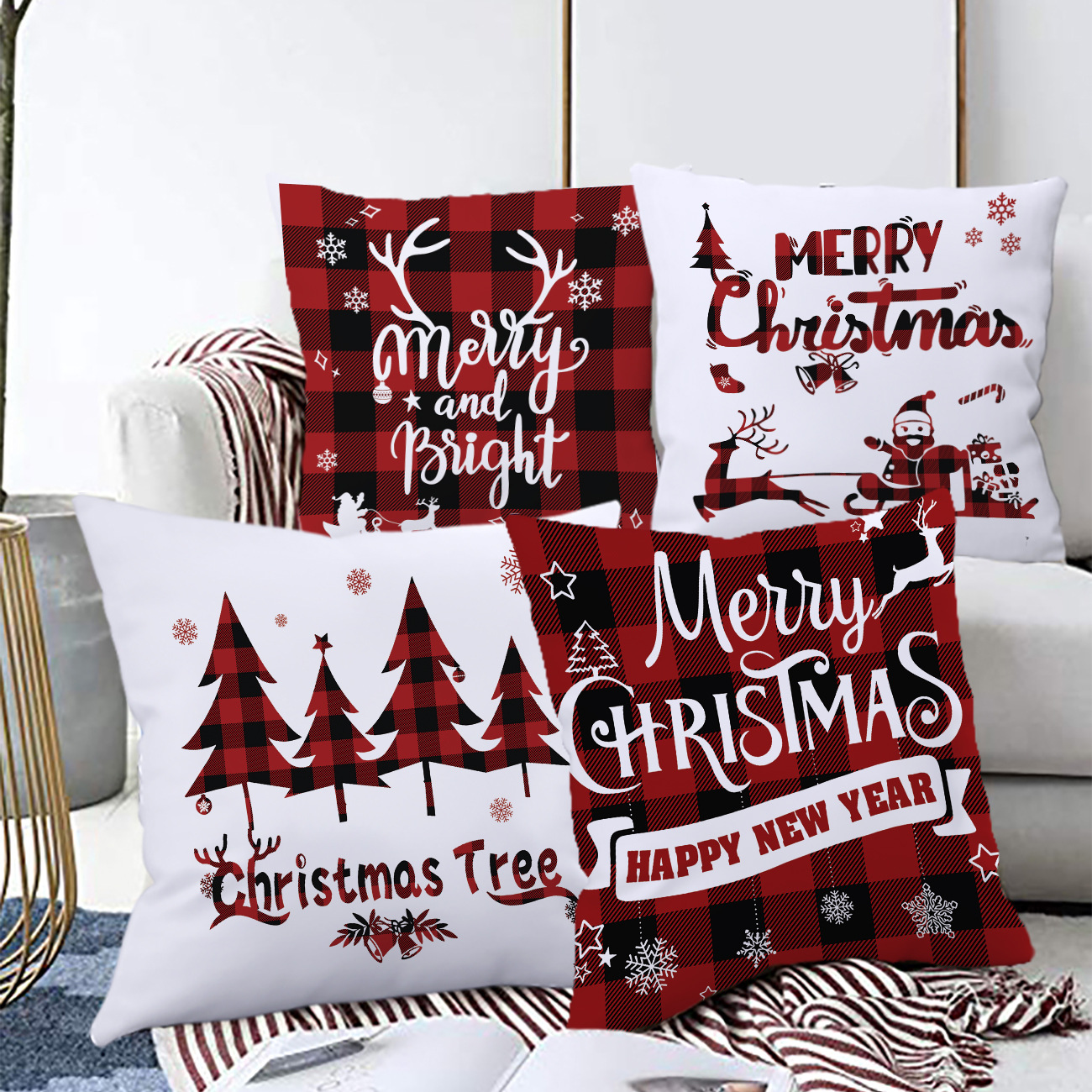 Title 9, Pillow Cover Cartoon Santa Claus Elk Holiday De...