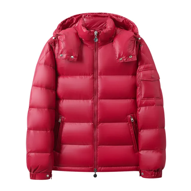 Warm Men's And Women's Glossy Hooded Jacket Red - Shop at LoveMi