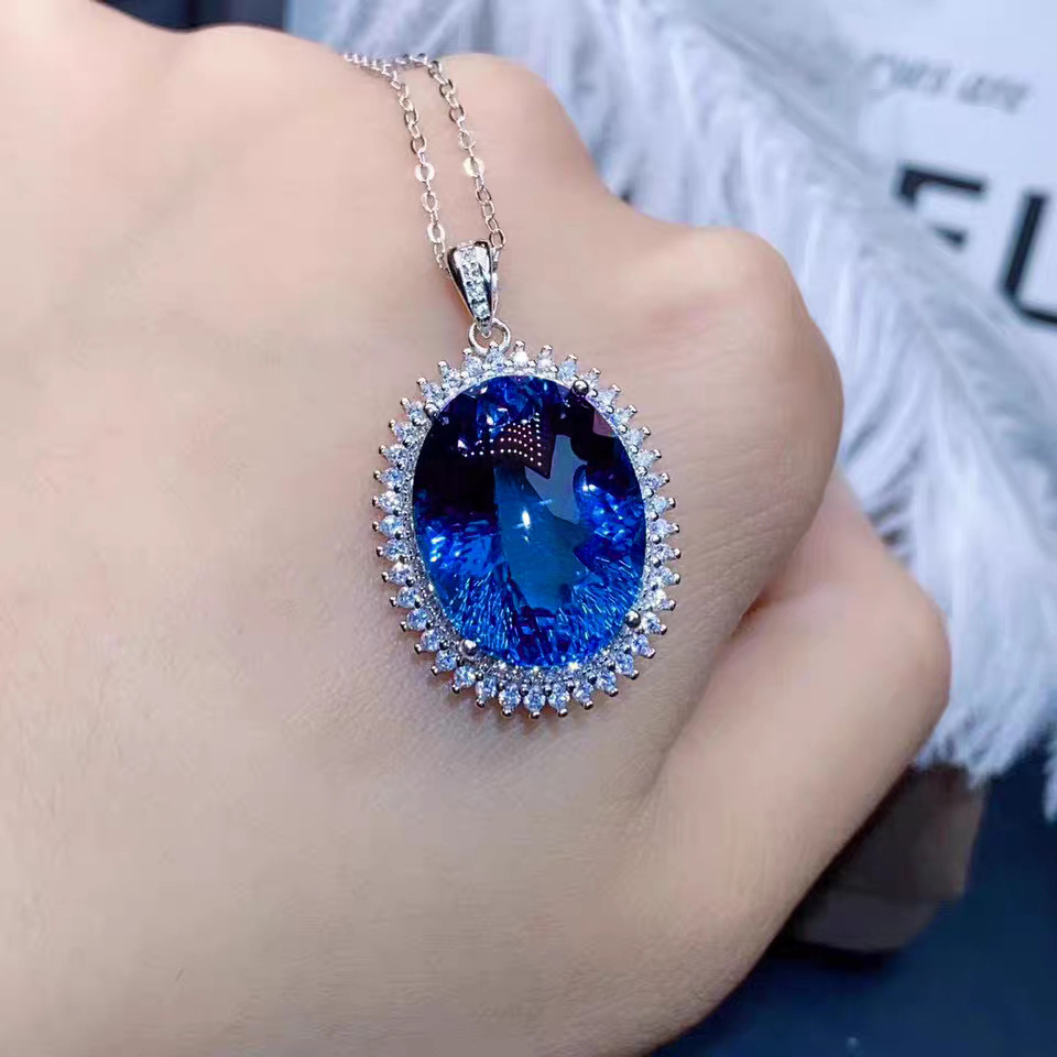 European And American Deep Sea Blue Diamond Colored Gems Ring