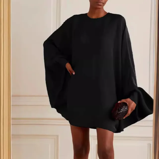 Long Sleeve Solid Color Round Neck Mini Skirt Black - Shop at LoveMi