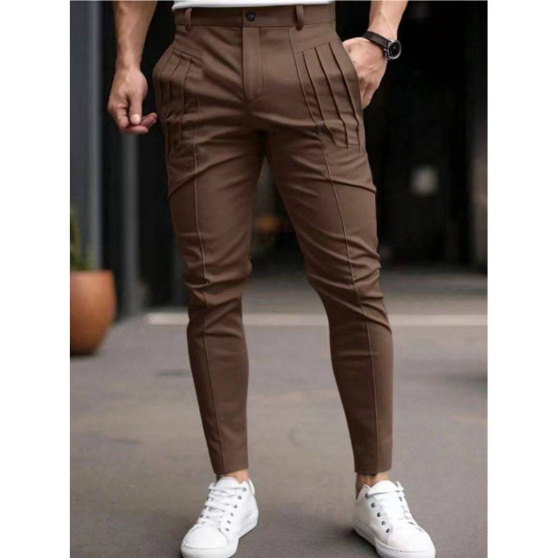 Men's Solid-Colored Dress Pants Casual Pants Slim-Fit