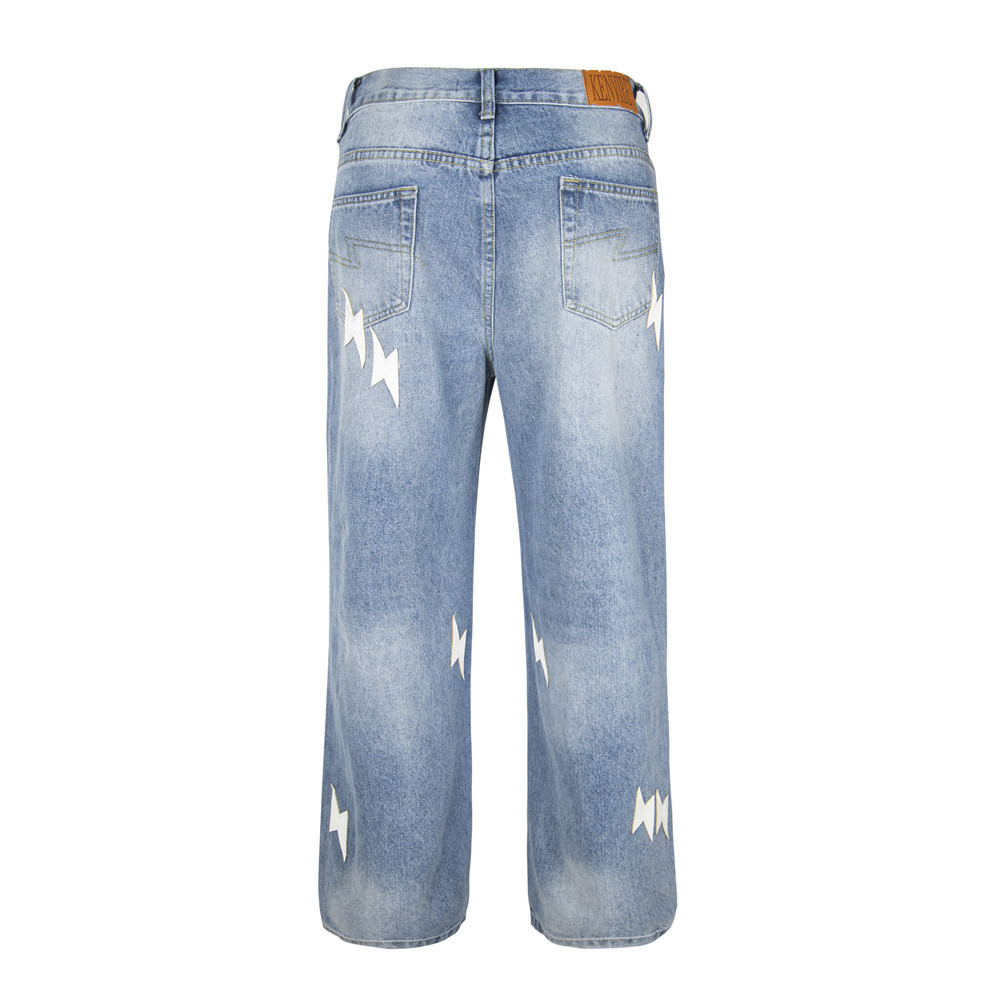 Lightning Embroidered Denim Trousers Men - Image 11