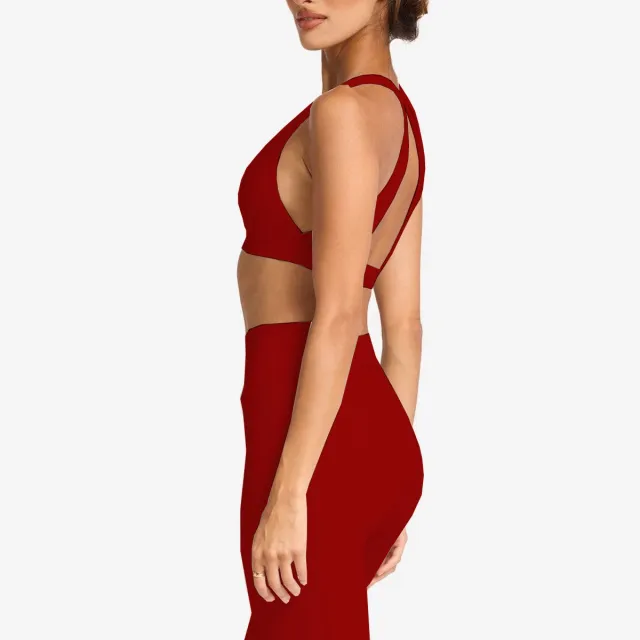 With Chest Pad Chest Wrap Backless Bra High waist Quick drying Exercise Workout Training Trousers Wine Red Vest - Shop at LoveMi
