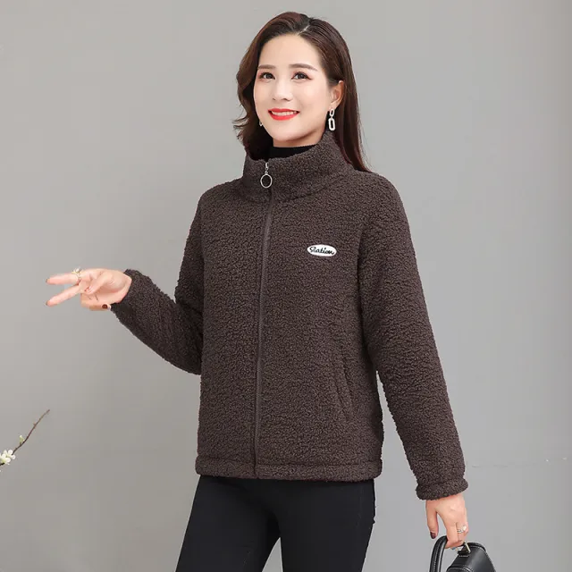 Women's Winter Clothes Fleece lined Thickened Cotton padded Clothes Middle aged And Elderly Women's Cashmere Warm Top Brown - Shop at LoveMi