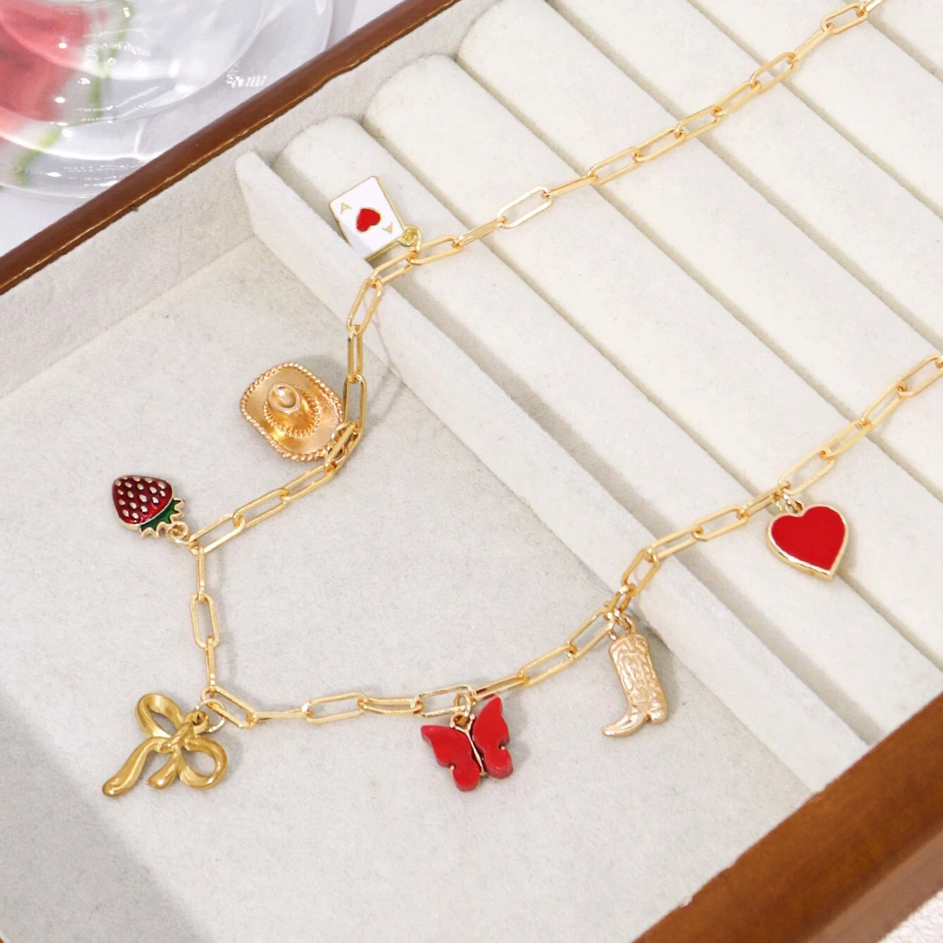 Metal Strange Style Clip Chain Butterfly Strawberry Cowboy Hat Martin Boots Bow Necklace