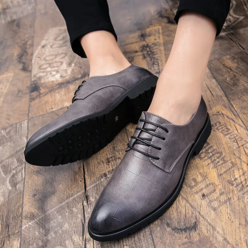 Mens Leather Korean-style Trendy Lace-up Casual Footwear