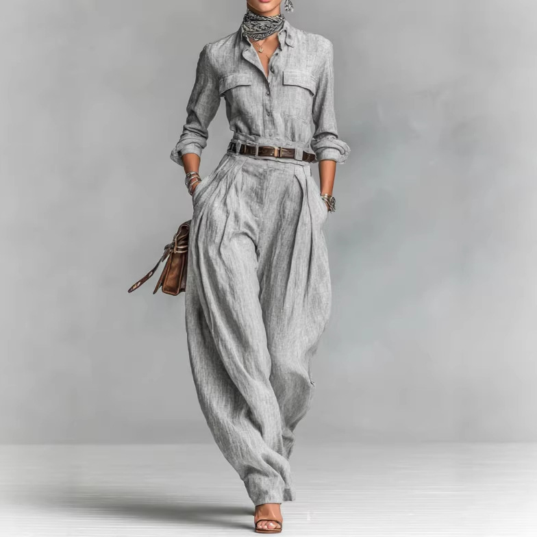 Long-sleeve Shirts And Wide-leg Trousers Offer A Relaxed Stylish And Casual Look