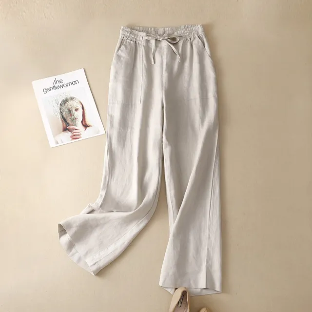 High Waist Straight Pants Drawstring Leisure Hemp - Shop at LoveMi