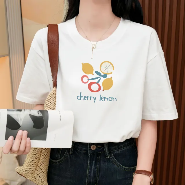 Heavy Pure Cotton Loose Short Sleeve T shirt Lemon - Shop at LoveMi