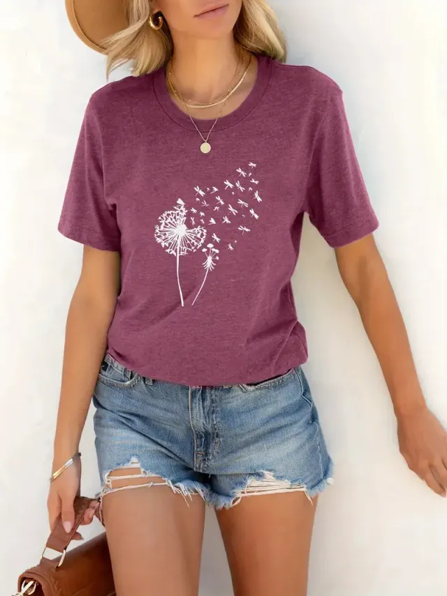 Women's Round Neck T shirt 3d Dandelion Pattern Digital Printing Women's Clothing Xl01317 - Shop at LoveMi
