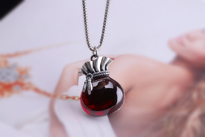 Silver Accessories Necklace Matte Craft Section Blue San Women's Money Bag Pendant