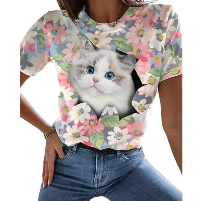Independent Station Leisure Animal Digital Printing Short Sleeve Round Neck Floral - Shop at LoveMi