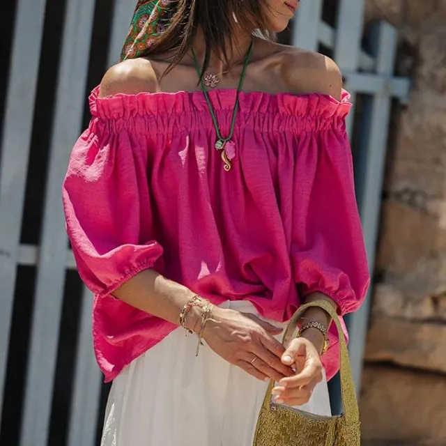 Women's Puff Sleeve Loose Elegant Casual Top Rose - Shop at LoveMi