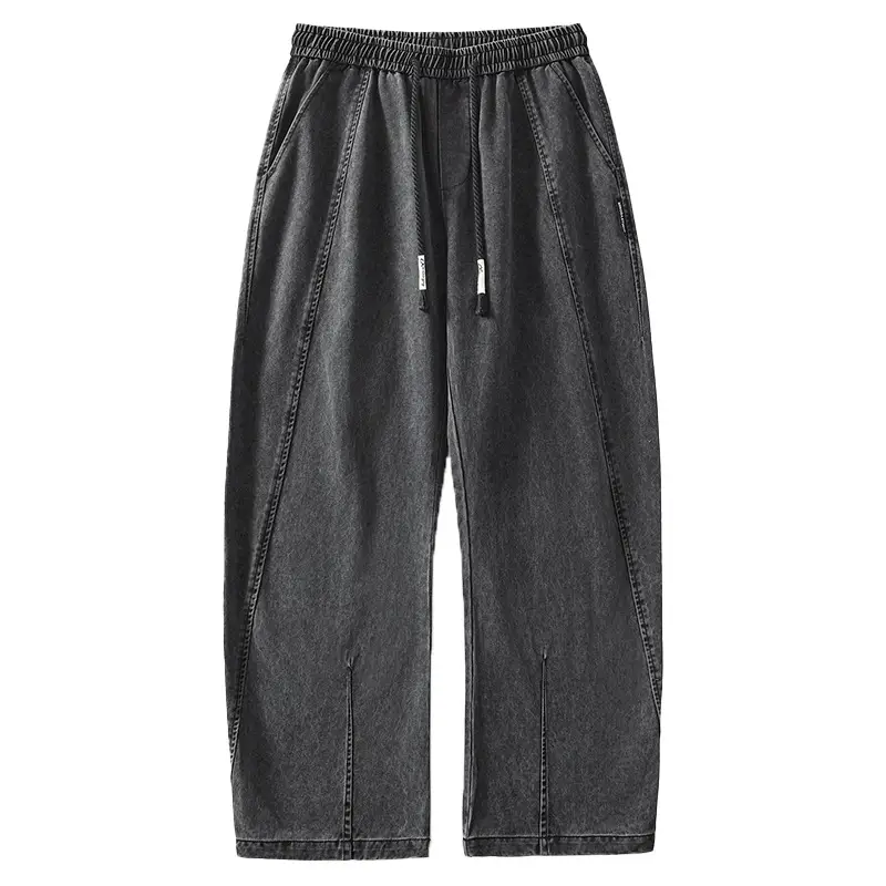 Retro Washed Distressed Drawstring Elastic Waist Jeans