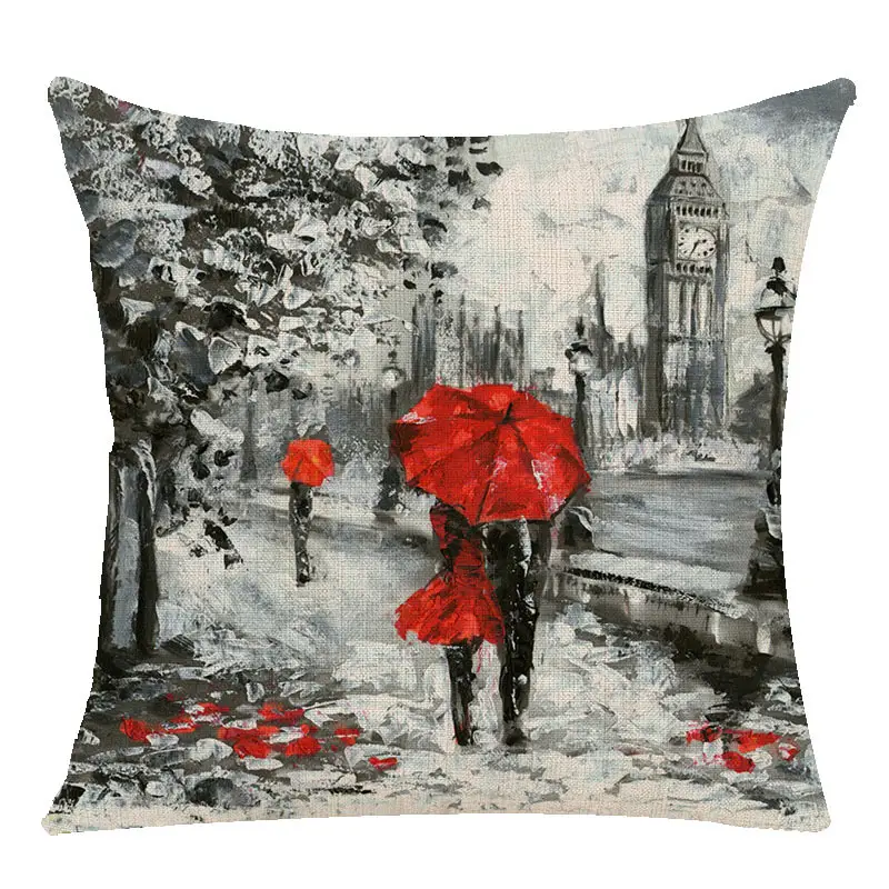 Maple Leaf Lovers Valentine's Day Oil Painting Series Linen Pillow Cover