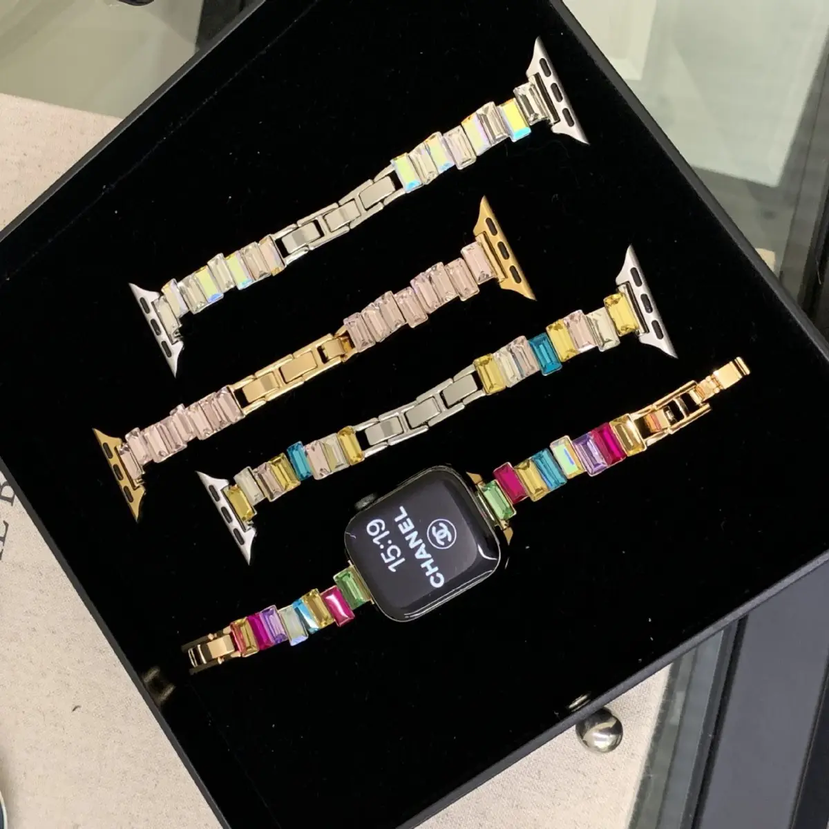 Irregular Square-cut Diamond Colored Watch Strap