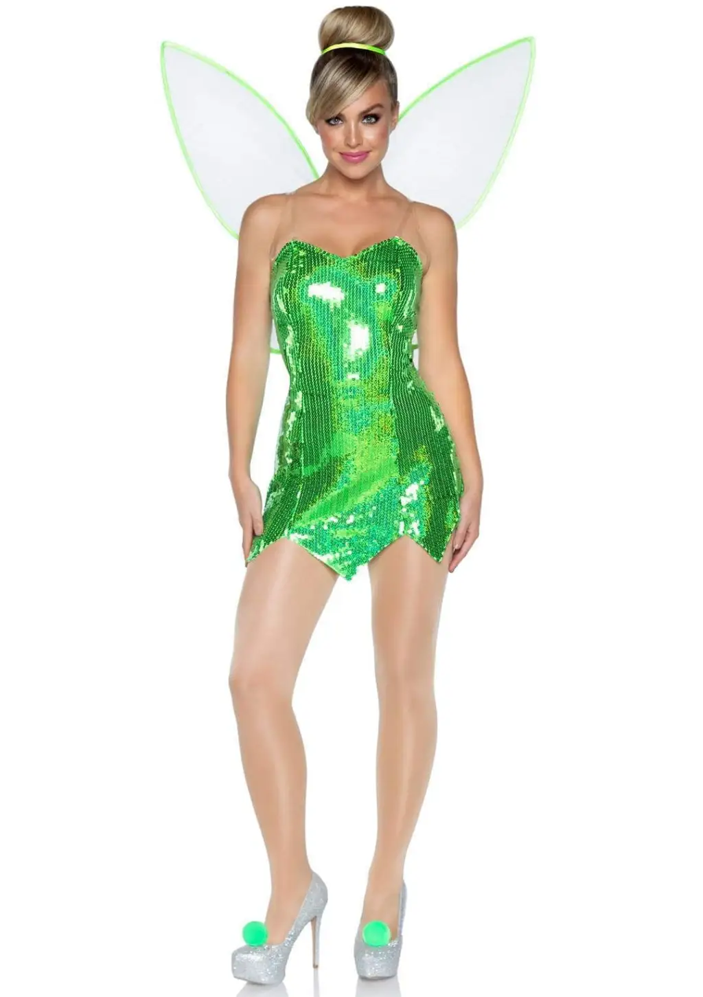 Sequin Fairy Costume Mini Dress with Wings for Women - Green