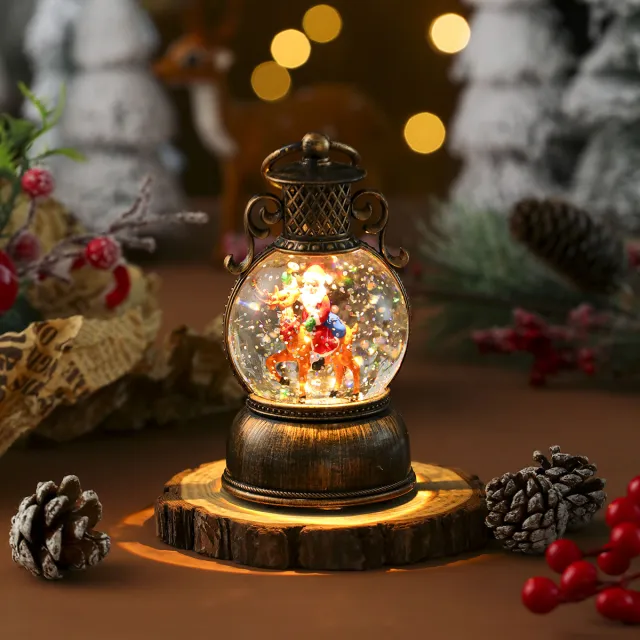 USB Music Snowflake Christmas Light Resin Ornament Christmas Old Man Riding Deer - Shop at LoveMi