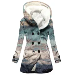 Women's Windbreaker Winter Thickened Imitation Lamb Stitching Floral Hooded - Yxs30 - View 1