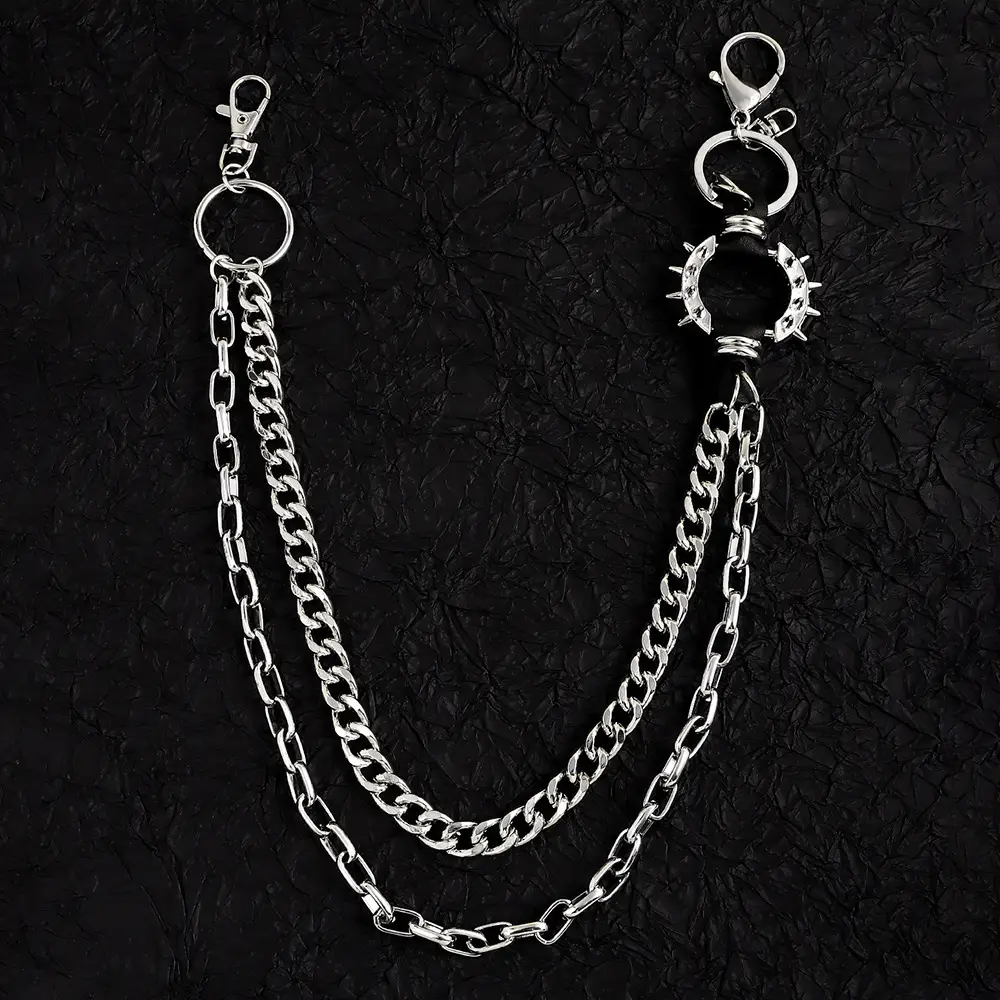Exaggerated Spiked Phants Zipper Retro Waist Chain