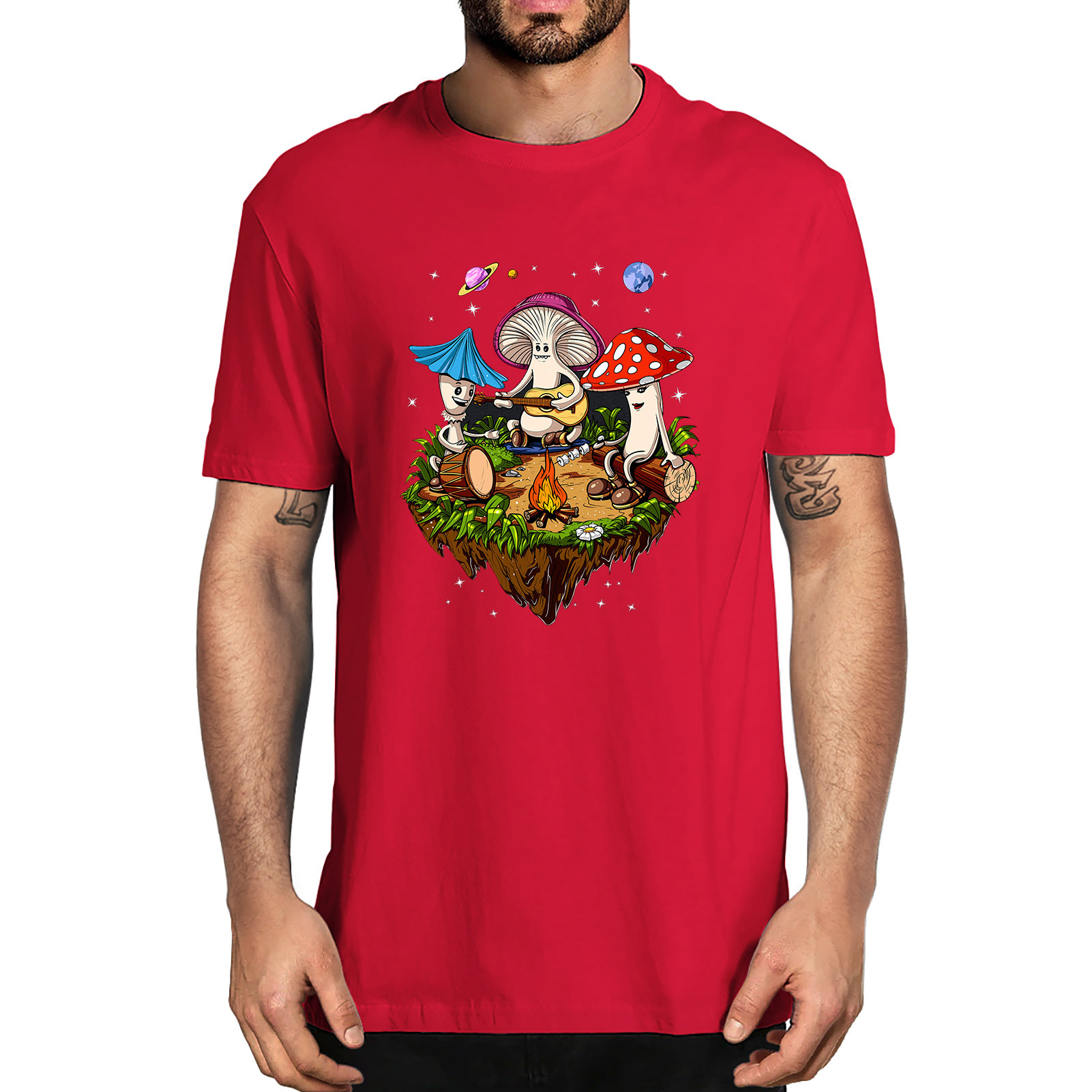 Mushroom Singing And Playing Men's Short Sleeve Red - Shop at LoveMi
