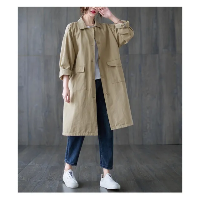 Simple Artistic Turn down Collar Coat Khaki - Shop at LoveMi