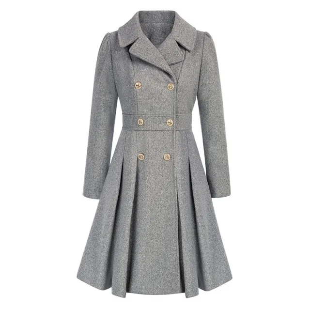 Women's Windbreaker Lapel Double Breasted Pocket A Line Pea Coat Gray - Shop at LoveMi