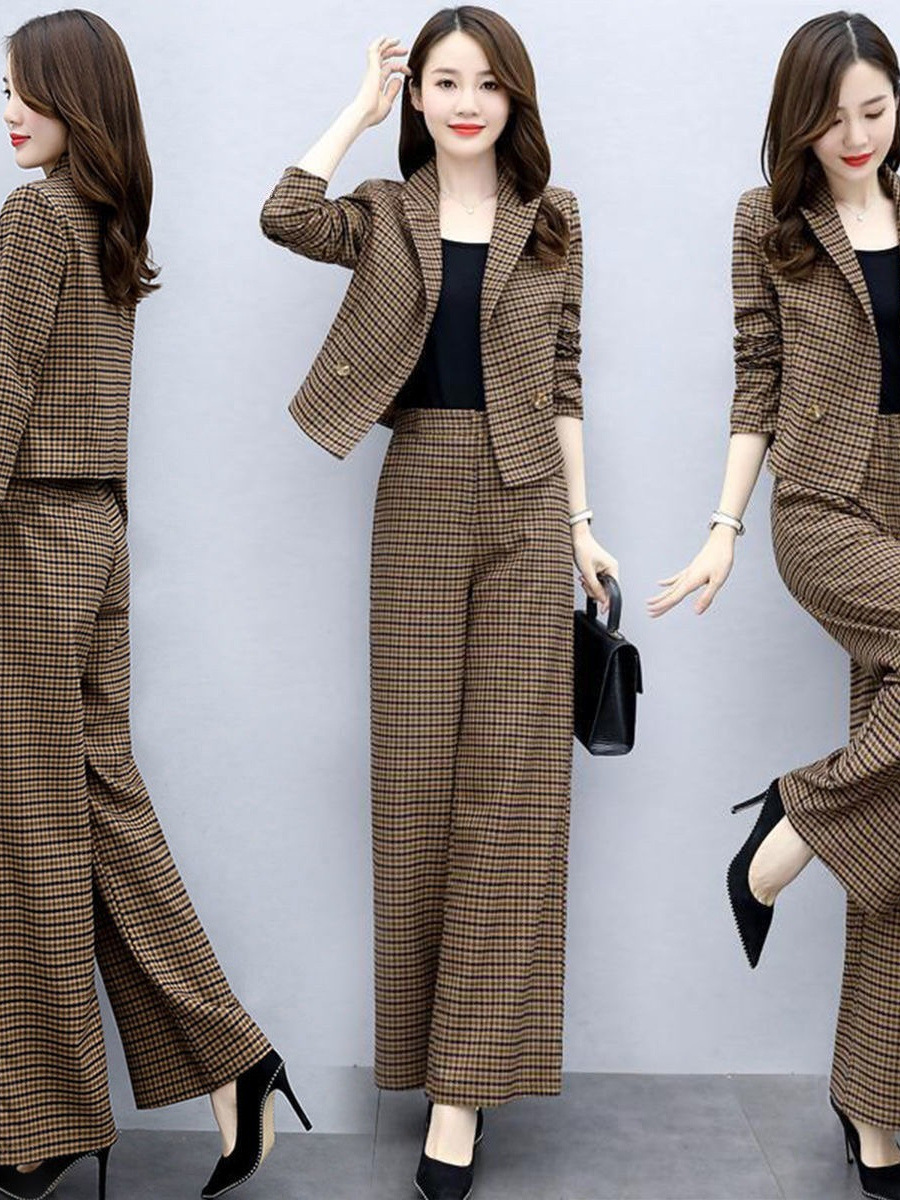 Temperament Western Style Lattice Loose Pants Two-piece - Image 7