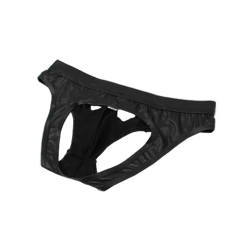 Men's Faux Leather Back Empty Briefs U Convex Patent Leather Youth Shorts