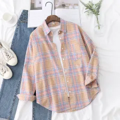 Plaid Shirt Women's Design Sense Niche Outdoor Wear - Apricot - View 1