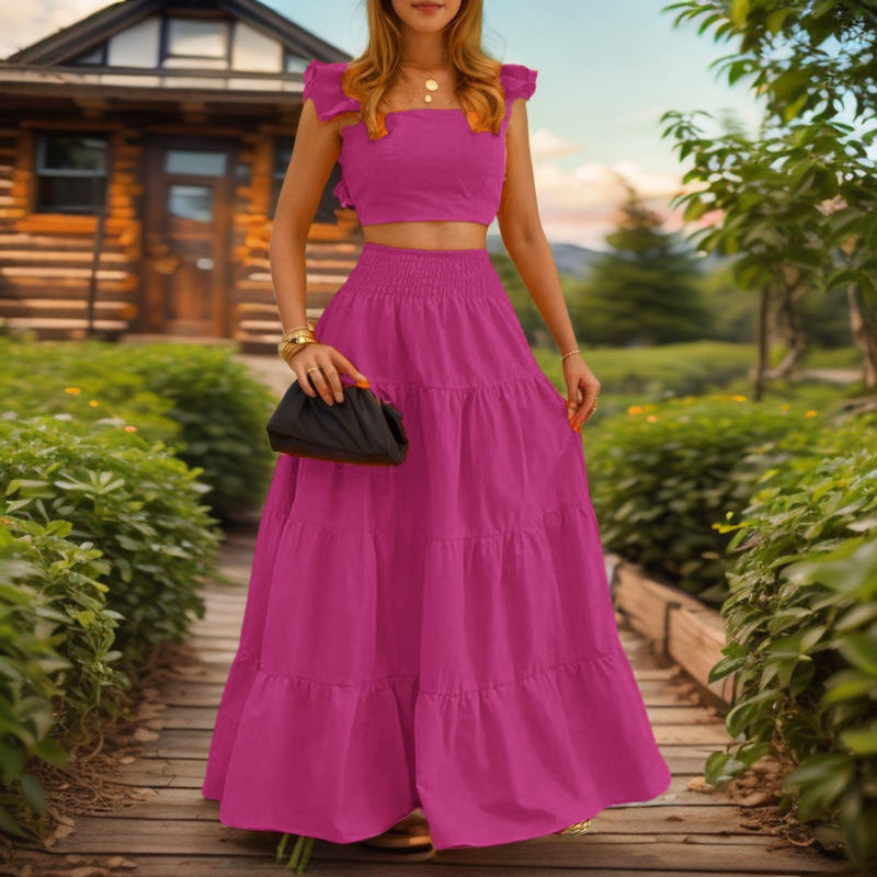 Chic Sexy Solid-color Mid-rise Slip Dress With A Flared Skirttwo-piece Set