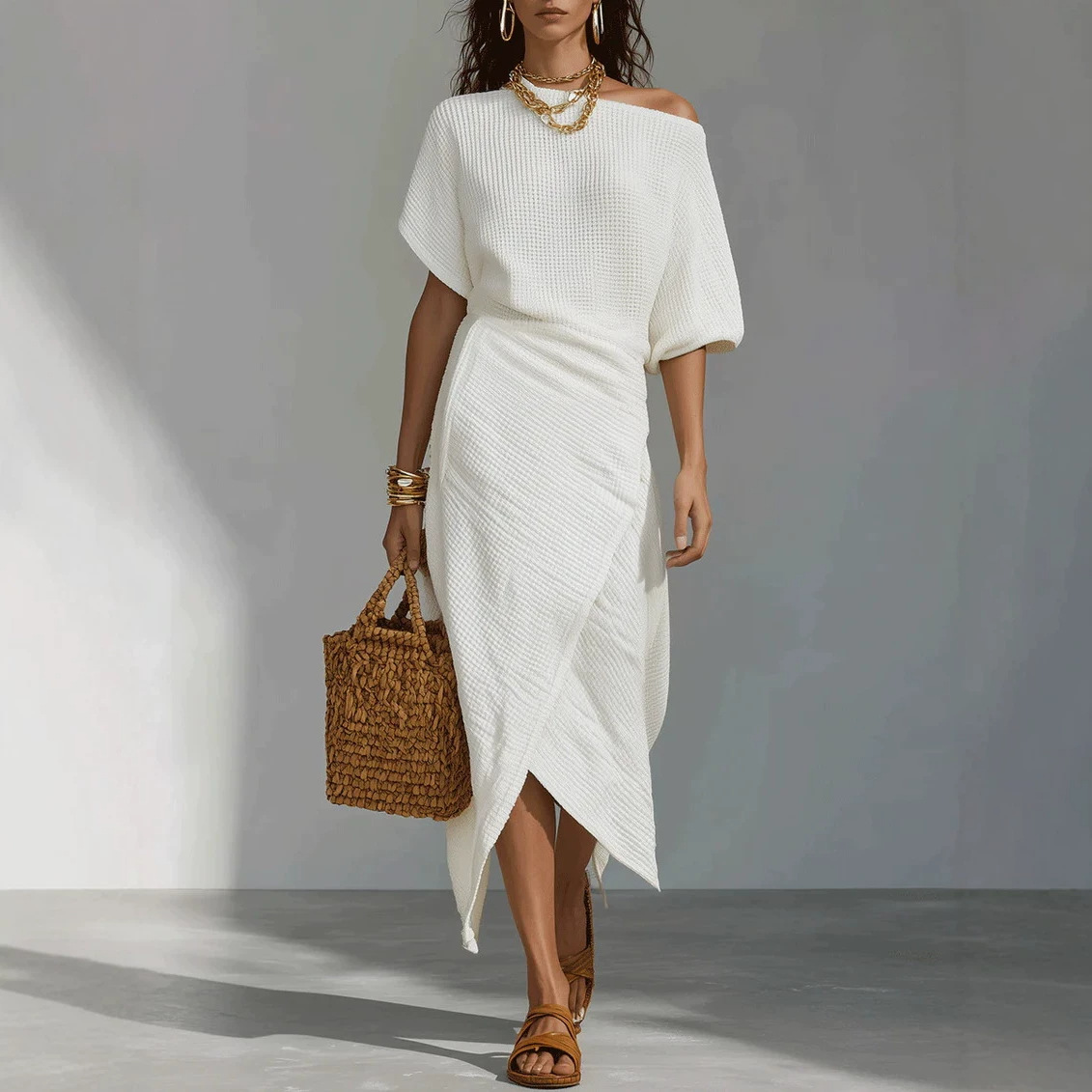 Women's Casual Solid Color Slit Irregular Dress