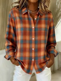 Check Print Women's Long Sleeve Shirt - Wf04Yh251024Y113-L - View 1