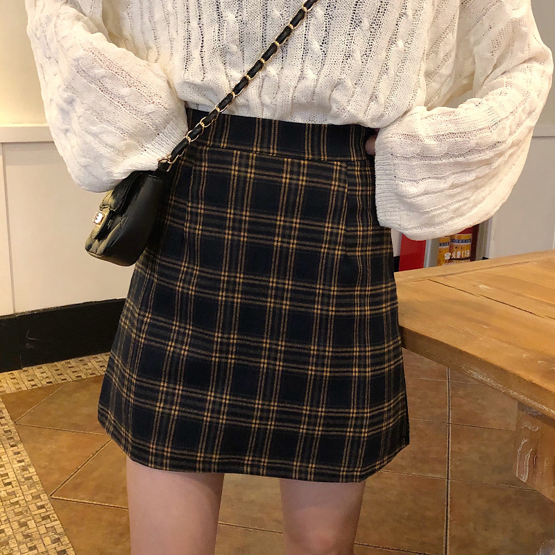 Hip Skirt High Waist Plus Size Plaid Short Skirt For Women Brown Grid - Shop at LoveMi