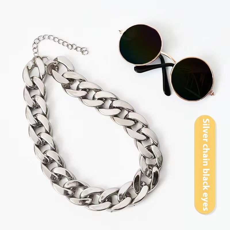 Silver Necklace Black Glasses