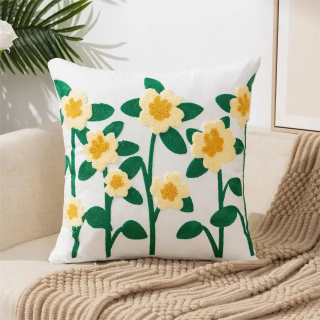 Flower Embroidery Pillow Cover Pastoral Style Style 8 - Shop at LoveMi