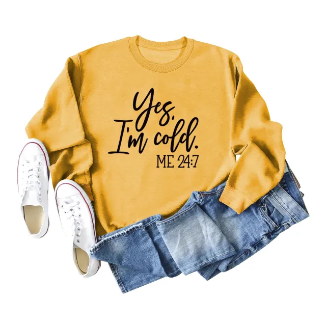 Loose Casual Letter Print Sweatshirt Yes' I M Cold New Round Yellow - Shop at LoveMi