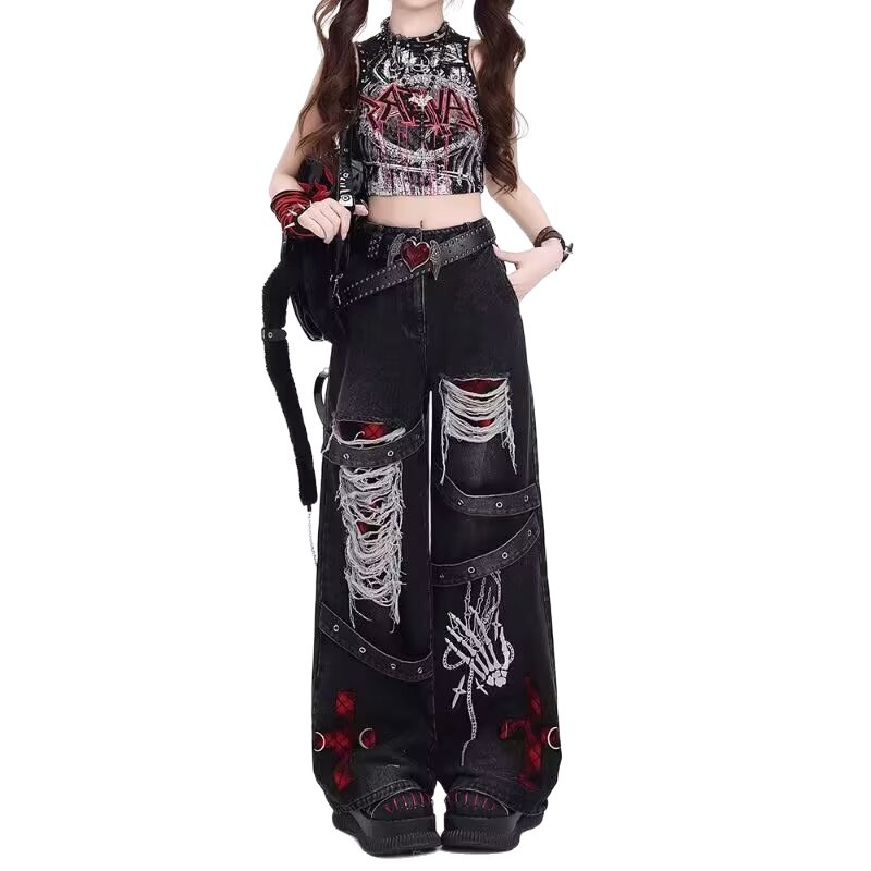 Womens Vintage Washed Distressed Ripped Jeans