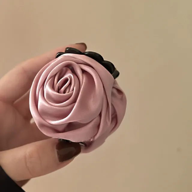Rose Flower Hair Clip Medium Hair Volume Less Vintage Satin Pink - Shop at LoveMi