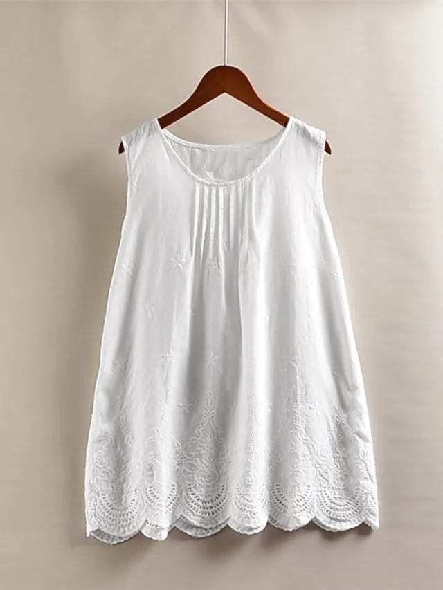 Women's Solid Color Hollow Pleated Stripes Sleeveless Vest White - Shop at LoveMi