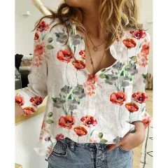 Linen Cotton Washed Single-breasted Long Sleeve Shirt For Women - Tmc8299 - View 1