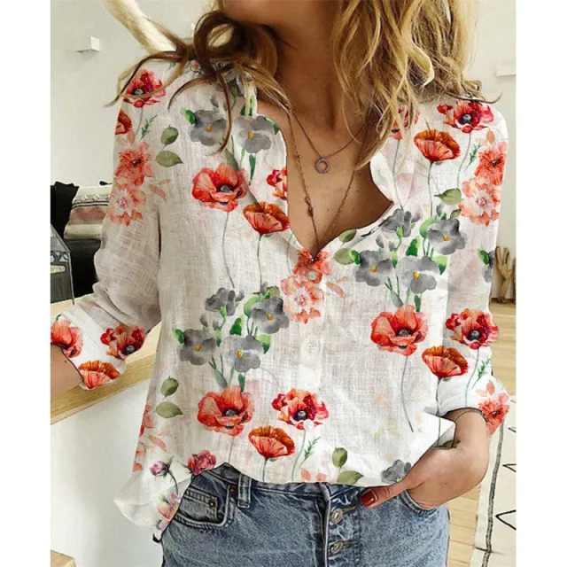 Linen Cotton Washed Single breasted Long Sleeve Shirt For Women Tmc8299 4Xl - Shop at LoveMi