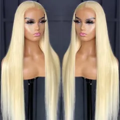 Front Lace Long Straight African Women Wig Head Cover - Light Gold - View 1
