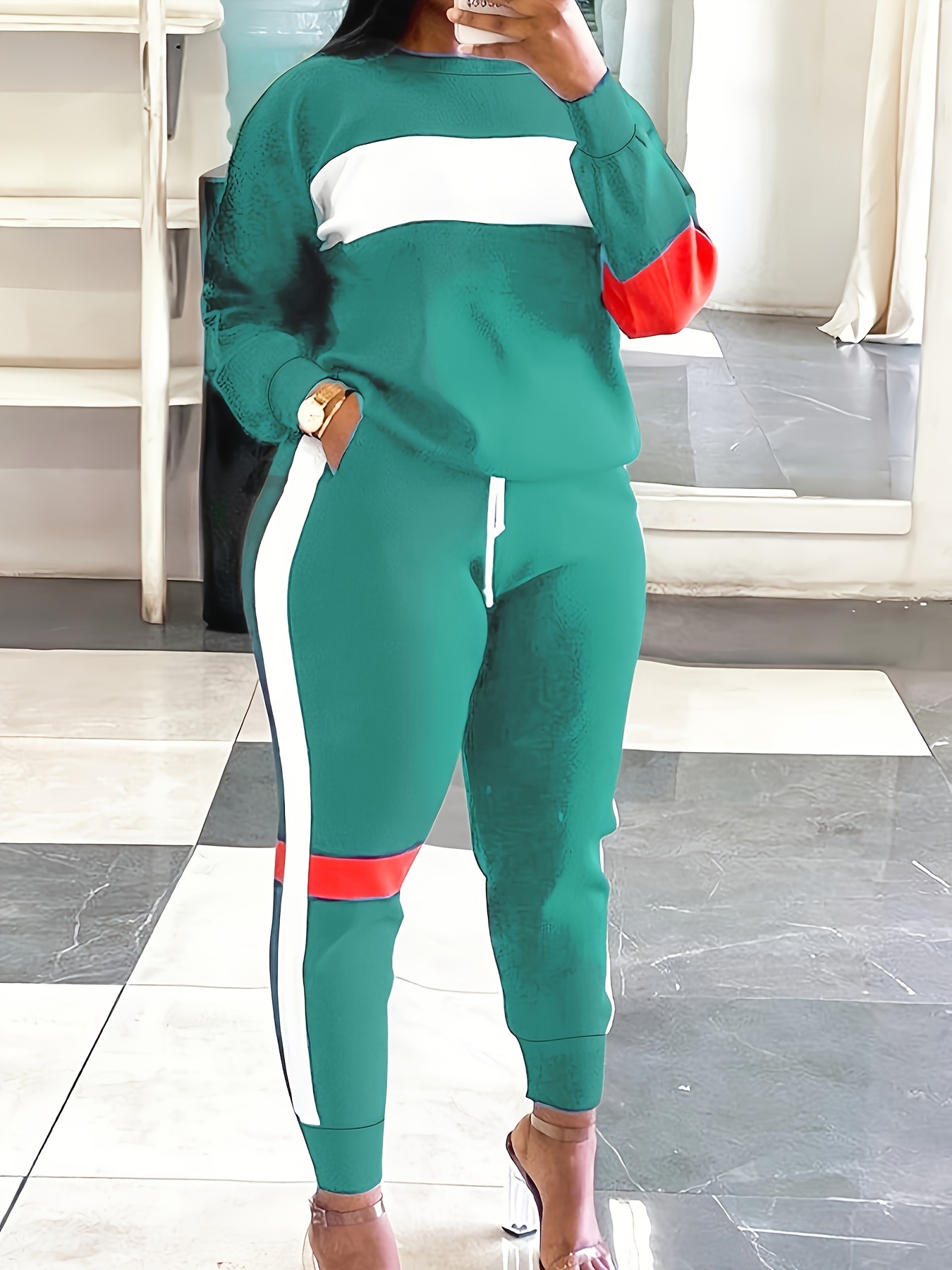 Fashion Cool Contrast Color Plus Size Suit Women Emerald - Shop at LoveMi