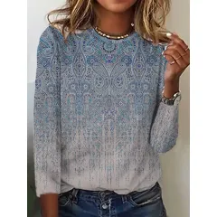 Women's Vintage Floral Print Long Sleeves T-shirt - Zrcx0242 - View 1