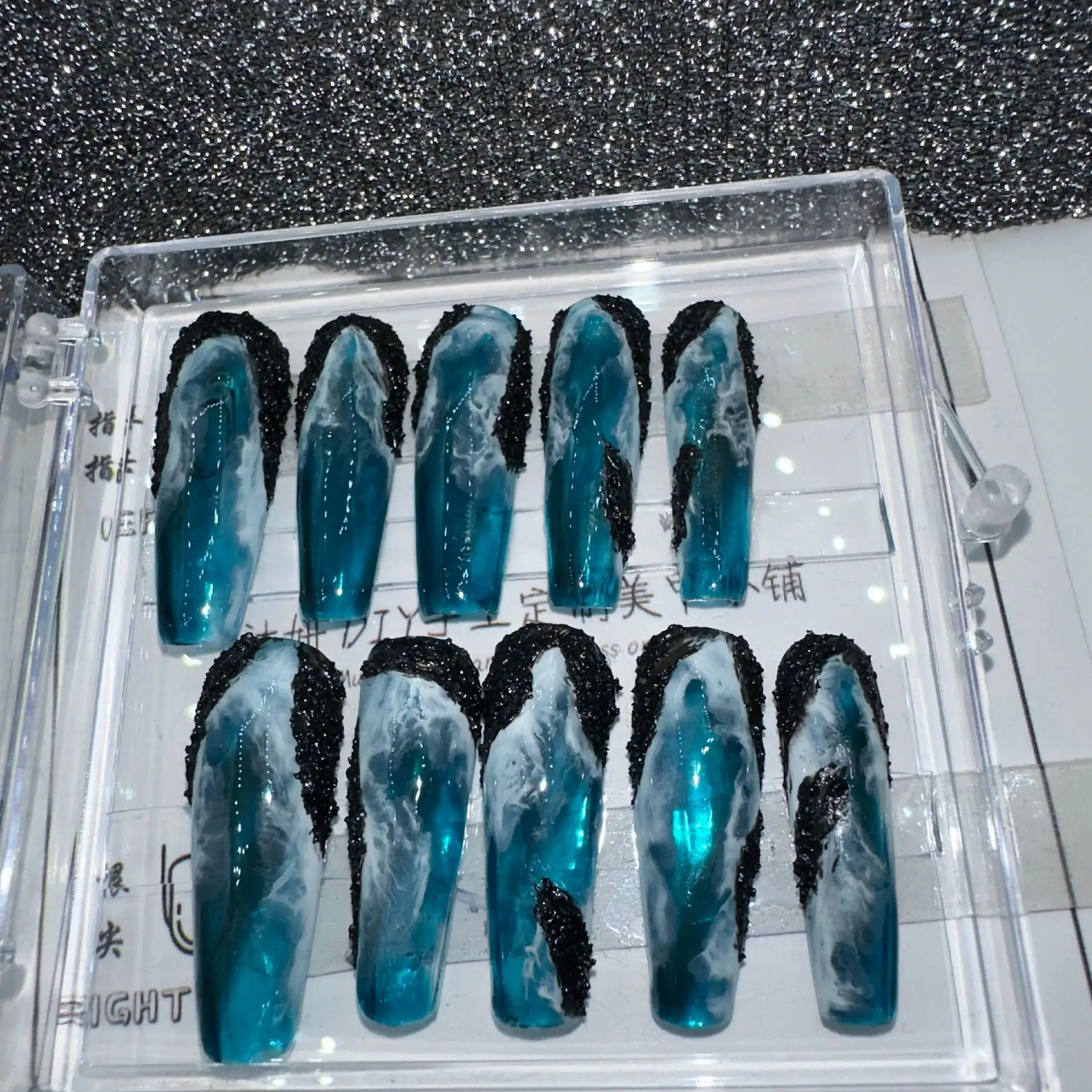 Handmade Nail Hand Painted Smudges Ice Transparent